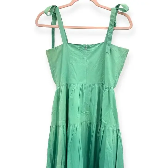 Oliphant NEW‎ Tie Strap Button Cotton Poplin Midi Dress in Ombre Green - Size XS